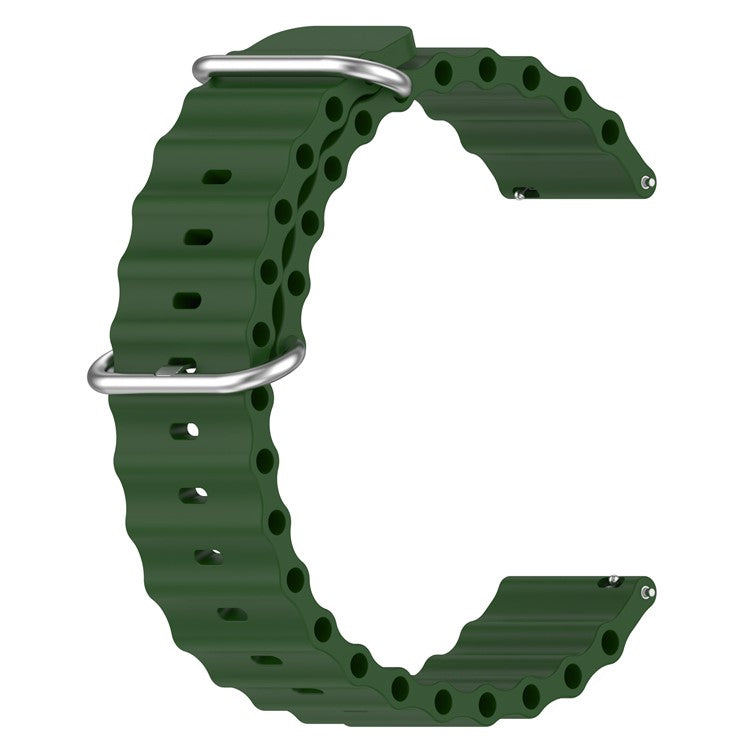 For Samsung Galaxy Watch3 41mm / Gear Sport Universal 20mm Wave Design Silicone Replacement Strap Solid Color Wrist Band - Army Green