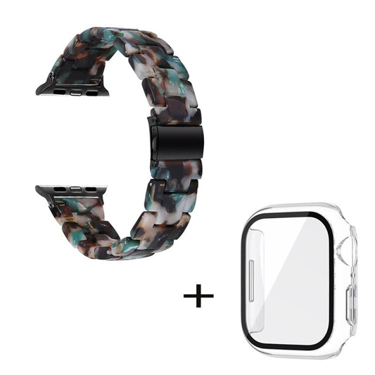 For Apple Watch Series 6 / 5 / 4 / SE / SE (2022) 44mm 3 Beads Resin Watch Strap Replacement Wrist Band with Transparent Watch Case - Blue Mix