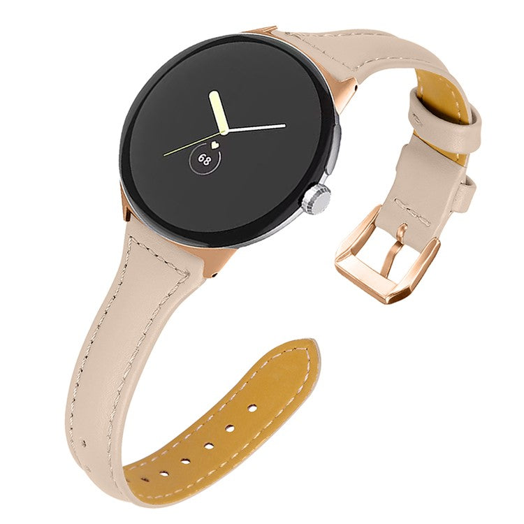 Genuine Leather Watch Strap for Google Pixel Watch 2 / Pixel Watch Band Quick Release 20mm Watch Band with Rose Gold Connector - Apricot