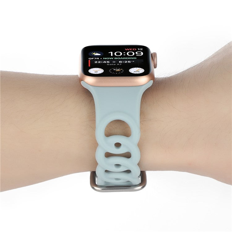 For Apple Watch Series 10 46mm / Ultra 2 Ultra 49mm /  Series 9 8 7 45mm / 6 5 4 SE (2023) SE (2022) SE 44mm / 3 2 1 42mm Silicone Strap Donut Hollow Watchband - Baby Blue