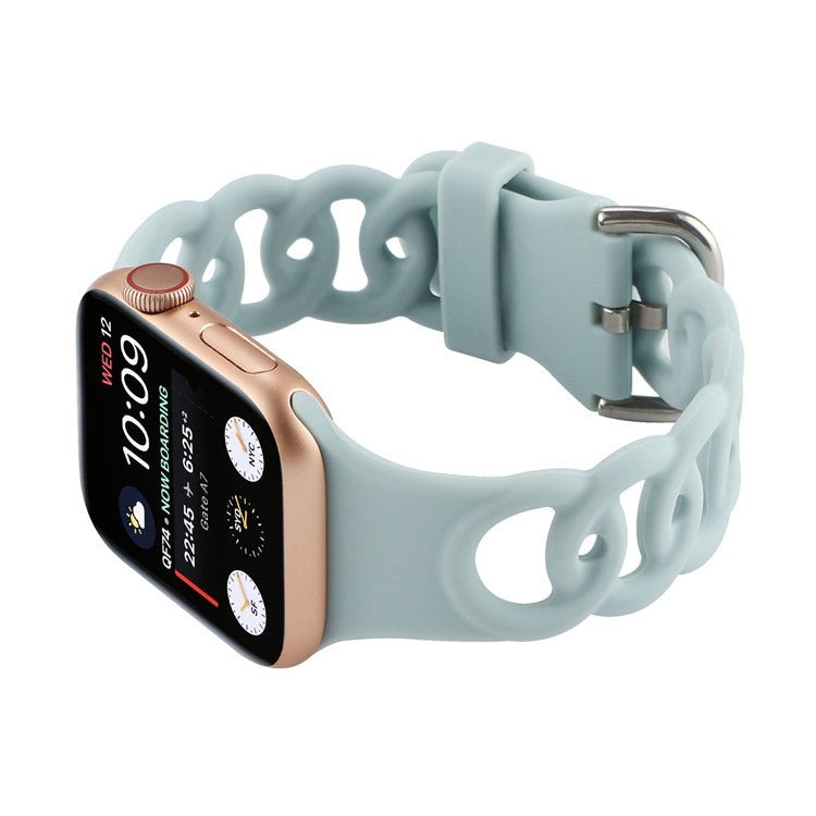 For Apple Watch Series 10 46mm / Ultra 2 Ultra 49mm /  Series 9 8 7 45mm / 6 5 4 SE (2023) SE (2022) SE 44mm / 3 2 1 42mm Silicone Strap Donut Hollow Watchband - Baby Blue