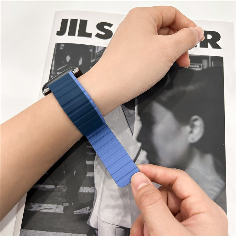Silicone Watch Band for Apple Watch Series 10 42mm / 9 8 7 41mm / SE (2023) SE (2022) SE 6 5 4 40mm / 3 2 1 38mm Dual Color Adjustable Magnetic Strap - Black / Yellow