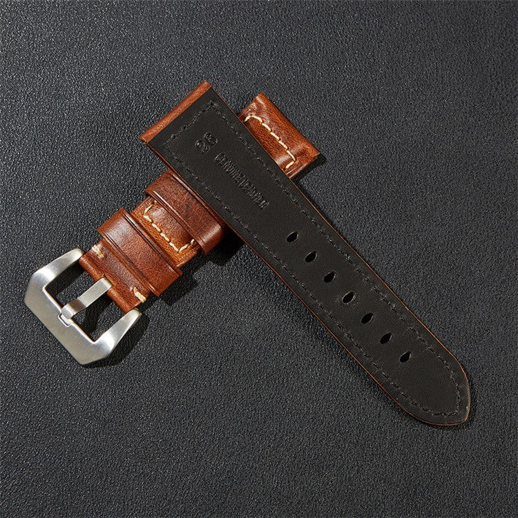 20mm Genuine Cow Leather Watch Band Vintage Replacement Watch Strap - Dark Brown / Silver Buckle
