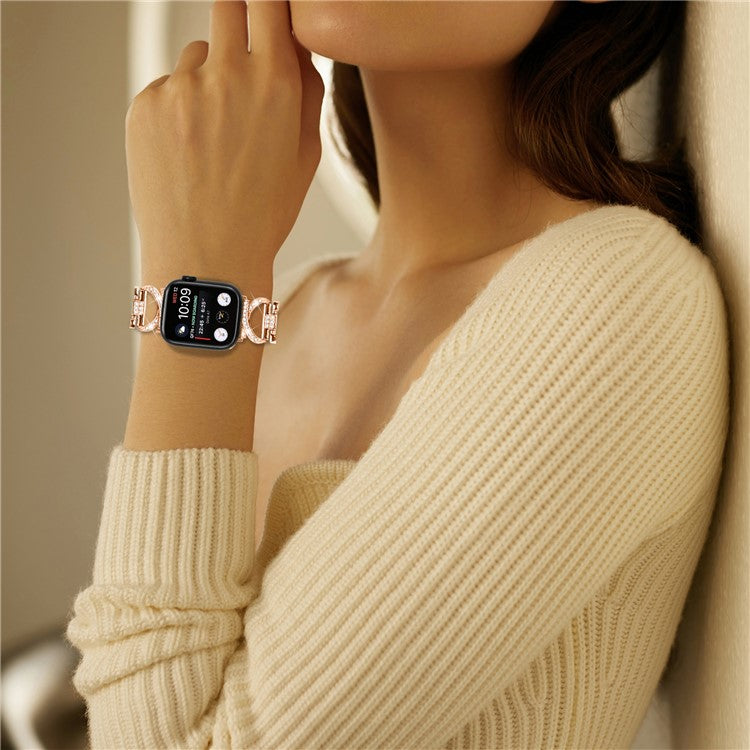 Watch Band for Apple Watch Series 10 46mm / Ultra 2 Ultra 49mm /  Series 9 8 7 45mm / 6 5 4 SE (2023) SE (2022) SE 44mm / 3 2 1 42mm Rhinestones Decor Alloy Strap - Rose Gold