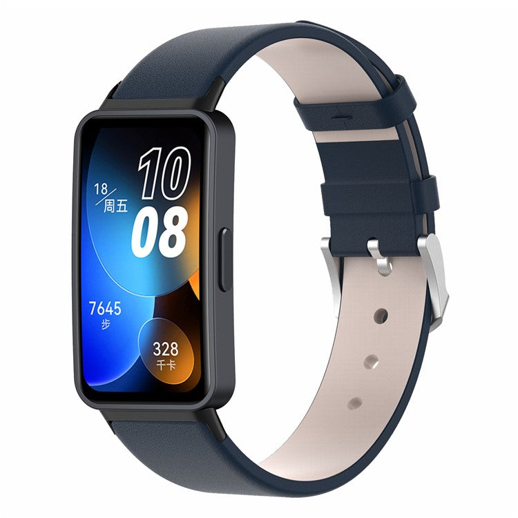For Huawei Band 8 / Band 8 NFC / Band 9 / Band 9 NFC Watch Band Genuine Cow Leather Replacement Strap - Dark Blue