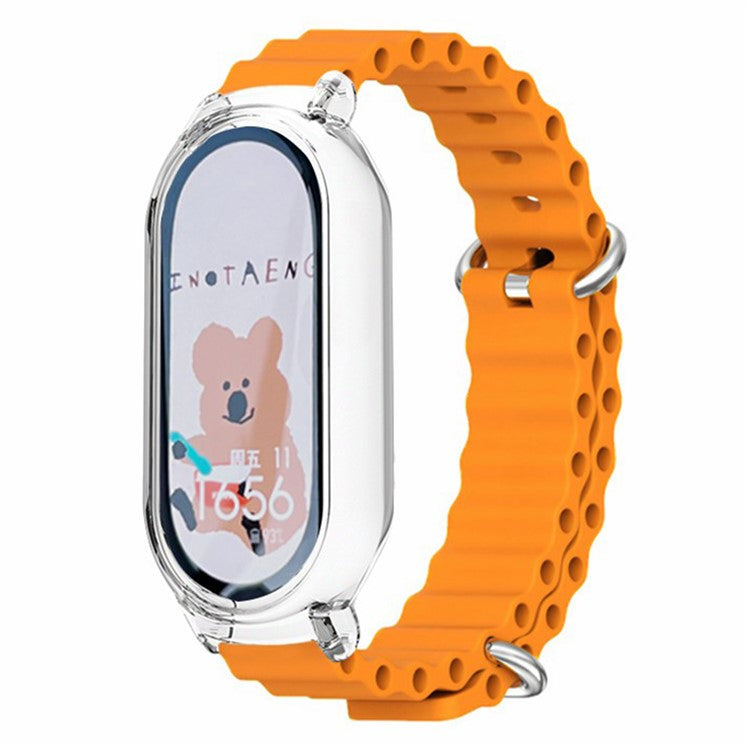 For Xiaomi Smart Band 8 Silicone Watch Strap Adjustable Ocean Watch Band with Transparent Case - Orange+Transparent Case