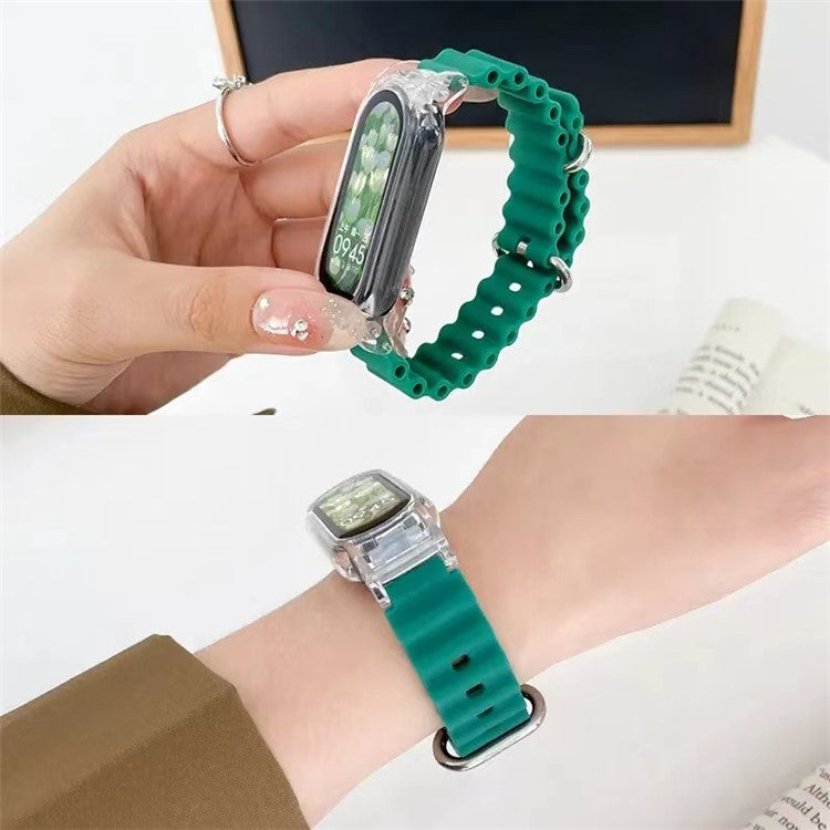 For Xiaomi Smart Band 8 Silicone Watch Strap Adjustable Ocean Watch Band with Transparent Case - Orange+Transparent Case