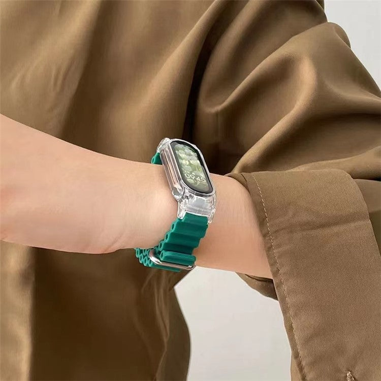 For Xiaomi Smart Band 8 Silicone Watch Strap Adjustable Ocean Watch Band with Transparent Case - Orange+Transparent Case