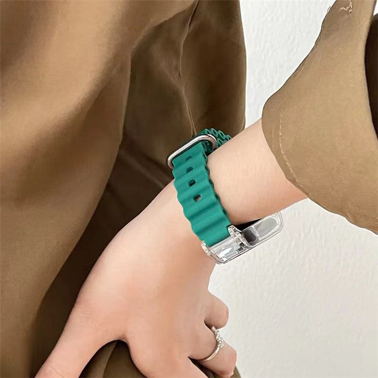 For Xiaomi Smart Band 8 Silicone Watch Strap Adjustable Ocean Watch Band with Transparent Case - Orange+Transparent Case