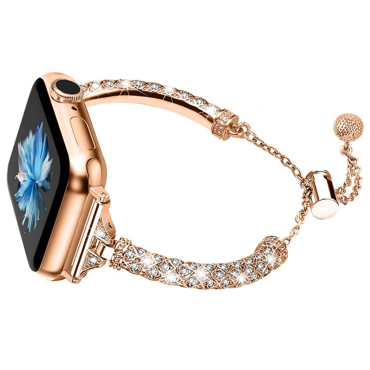 Dressy Bracelet for Apple Watch Series 10 46mm / Ultra 2 Ultra 49mm /  Series 9 8 7 45mm / 6 5 4 SE (2023) SE (2022) SE 44mm / 3 2 1 42mm , Rhinestone Decor Copper Watch Band - Rose Gold