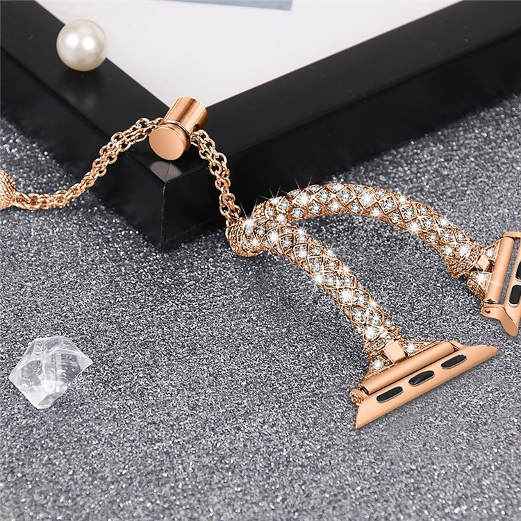 Dressy Bracelet for Apple Watch Series 10 46mm / Ultra 2 Ultra 49mm /  Series 9 8 7 45mm / 6 5 4 SE (2023) SE (2022) SE 44mm / 3 2 1 42mm , Rhinestone Decor Copper Watch Band - Rose Gold
