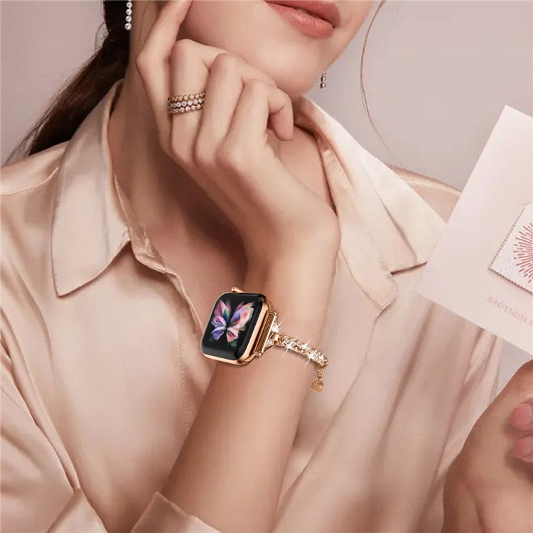 Dressy Bracelet for Apple Watch Series 10 46mm / Ultra 2 Ultra 49mm /  Series 9 8 7 45mm / 6 5 4 SE (2023) SE (2022) SE 44mm / 3 2 1 42mm , Rhinestone Decor Copper Watch Band - Rose Gold