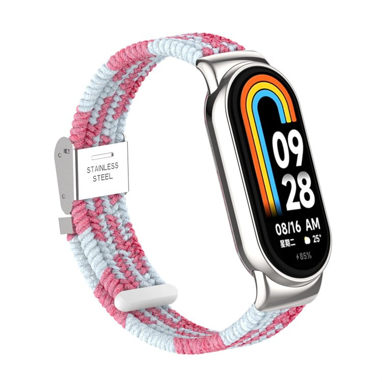 For Xiaomi Smart Band 9 NFC / 9 / 8 NFC / 8 Braided Nylon Watch Band Adjustable Buckle Elastic Strap - Pink / White