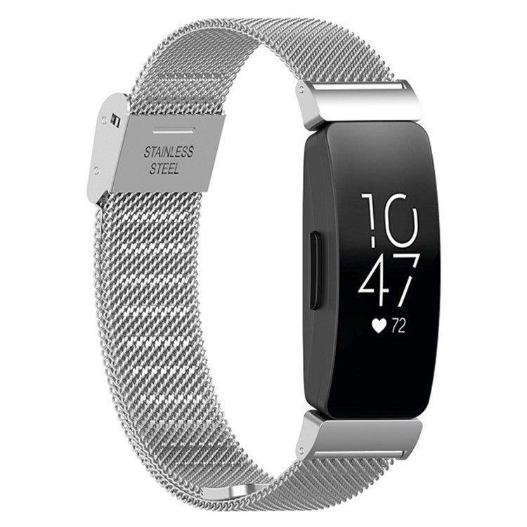 For Fitbit Inspire 3 Stainless Steel Fine Mesh Strap Replacement Smart Watch Band with Buckle - Silver