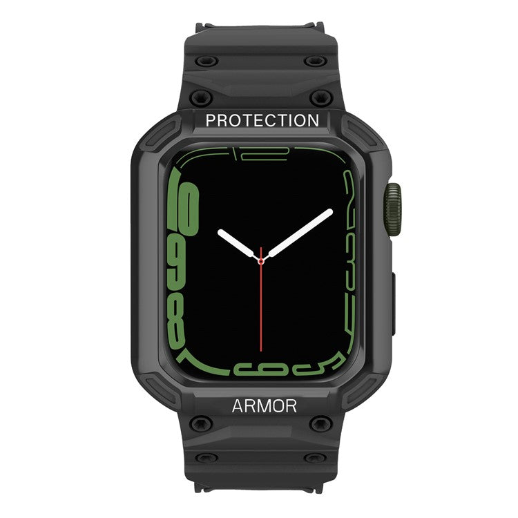 For Apple Watch Series 8 / 7 45mm / 6 / 5 / 4 / SE / SE (2022) 44mm 2-in-1 TPU Watchband Watch Case with PC Top Cover - Black+Black