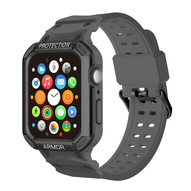 For Apple Watch Series 8 / 7 45mm / 6 / 5 / 4 / SE / SE (2022) 44mm 2-in-1 TPU Watchband Watch Case with PC Top Cover - Black+Black