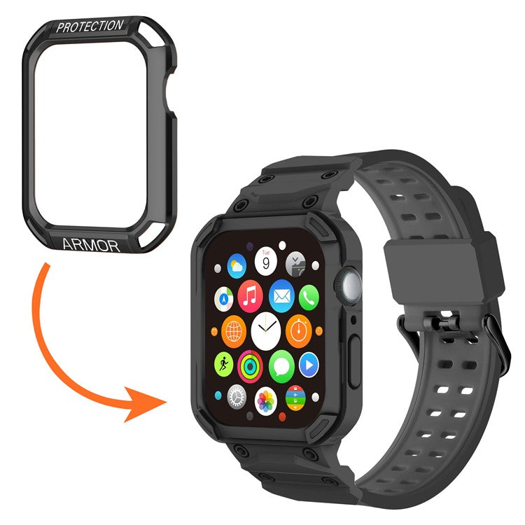 For Apple Watch Series 8 / 7 45mm / 6 / 5 / 4 / SE / SE (2022) 44mm 2-in-1 TPU Watchband Watch Case with PC Top Cover - Black+Black
