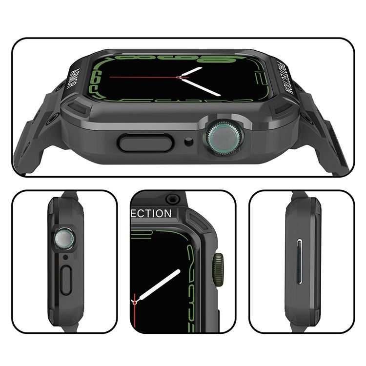 For Apple Watch Series 8 / 7 45mm / 6 / 5 / 4 / SE / SE (2022) 44mm 2-in-1 TPU Watchband Watch Case with PC Top Cover - Black+Black