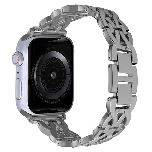 For Apple Watch Series 10 46mm / Ultra 2 Ultra 49mm /  Series 9 8 7 45mm / 6 5 4 SE (2023) SE (2022) SE 44mm / 3 2 1 42mm Alloy Watch Band Double X Rhinestone Strap - Silver