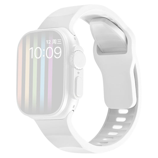 For Apple Watch Series 10 46mm / Ultra 2 Ultra 49mm /  Series 9 8 7 45mm / 6 5 4 SE (2023) SE (2022) SE 44mm / 3 2 1 42mm Silicone Watch Band Wavy Square Buckle Watch Strap - White