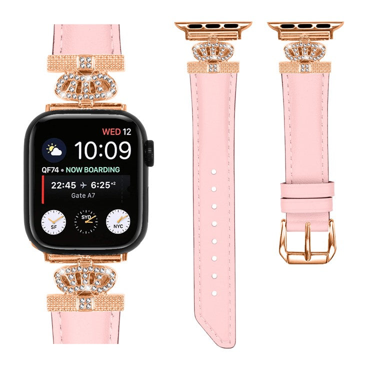 Rhinestone Band for Apple Watch Series 10 46mm / Ultra 2 Ultra 49mm /  Series 9 8 7 45mm / 6 5 4 SE (2023) SE (2022) SE 44mm / 3 2 1 42mm Dressy Watch Strap with Rose Gold Buckle - Pink