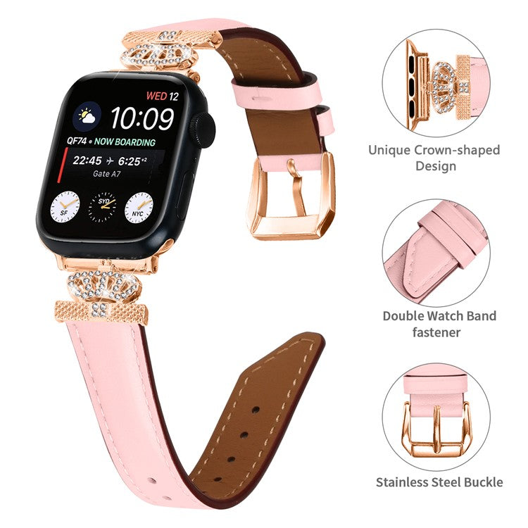 Rhinestone Band for Apple Watch Series 10 46mm / Ultra 2 Ultra 49mm /  Series 9 8 7 45mm / 6 5 4 SE (2023) SE (2022) SE 44mm / 3 2 1 42mm Dressy Watch Strap with Rose Gold Buckle - Pink