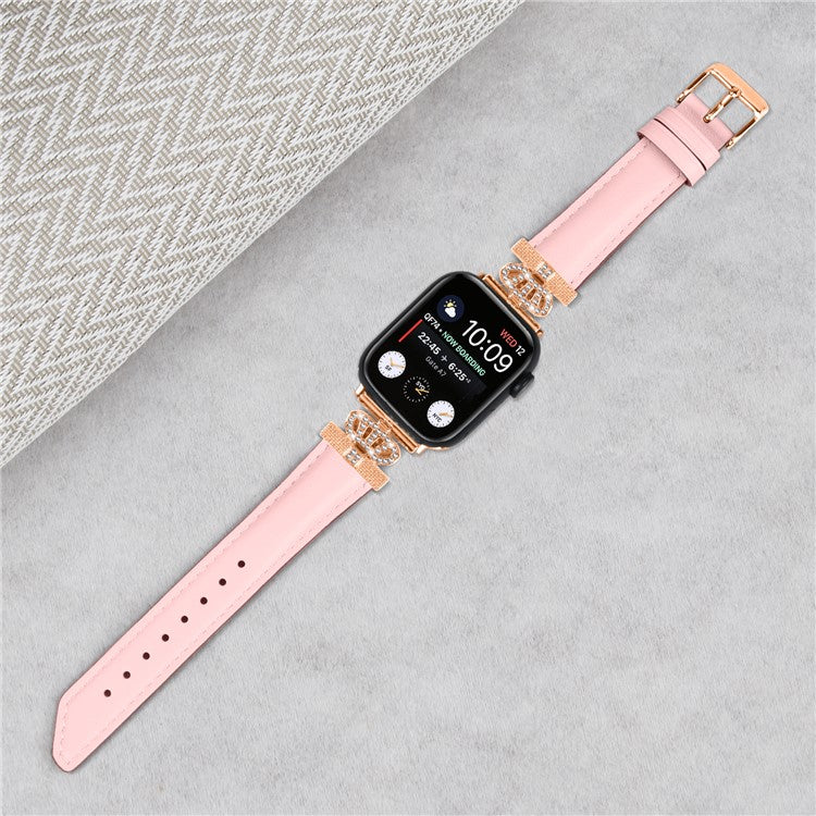 Rhinestone Band for Apple Watch Series 10 46mm / Ultra 2 Ultra 49mm /  Series 9 8 7 45mm / 6 5 4 SE (2023) SE (2022) SE 44mm / 3 2 1 42mm Dressy Watch Strap with Rose Gold Buckle - Pink