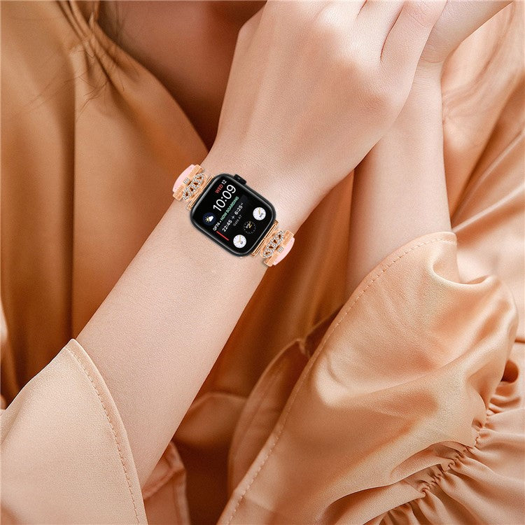 Rhinestone Band for Apple Watch Series 10 46mm / Ultra 2 Ultra 49mm /  Series 9 8 7 45mm / 6 5 4 SE (2023) SE (2022) SE 44mm / 3 2 1 42mm Dressy Watch Strap with Rose Gold Buckle - Pink