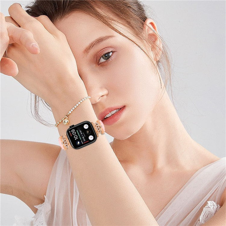 Rhinestone Band for Apple Watch Series 10 46mm / Ultra 2 Ultra 49mm /  Series 9 8 7 45mm / 6 5 4 SE (2023) SE (2022) SE 44mm / 3 2 1 42mm Dressy Watch Strap with Rose Gold Buckle - Pink