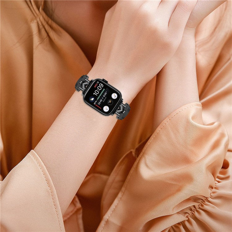 For Apple Watch Series 10 46mm / Ultra 2 Ultra 49mm /  Series 9 8 7 45mm / 6 5 4 SE (2023) SE (2022) SE 44mm / 3 2 1 42mm Strap Watch Band with Black Buckle - Black