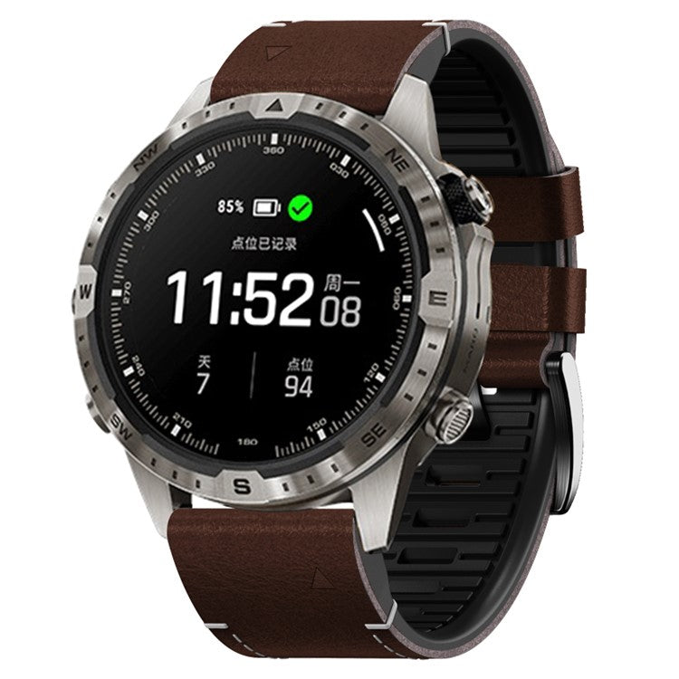 For Garmin Tactix 7 Pro / Fenix 7X / 6X / 6X Pro / 5X Plus Watch Strap Leather Coated Silicone Wrist Band  - Coffee