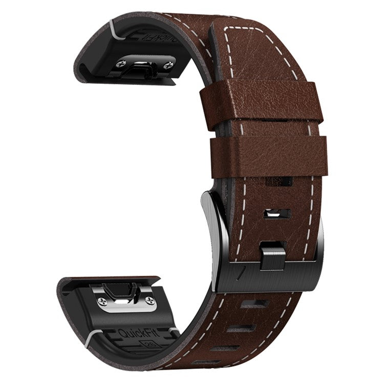 For Garmin Tactix 7 Pro / Fenix 7X / 6X / 6X Pro / 5X Plus Watch Strap Leather Coated Silicone Wrist Band  - Coffee