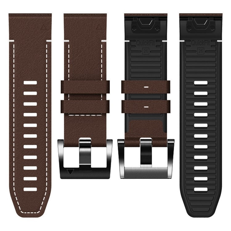 For Garmin Tactix 7 Pro / Fenix 7X / 6X / 6X Pro / 5X Plus Watch Strap Leather Coated Silicone Wrist Band  - Coffee