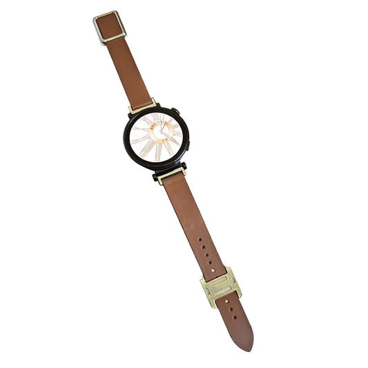 18mm Universal Smart Watch Band Leather Strap Replacement with Square Buckle - Brown