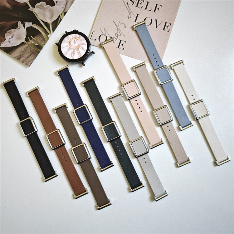 18mm Universal Smart Watch Band Leather Strap Replacement with Square Buckle - Brown