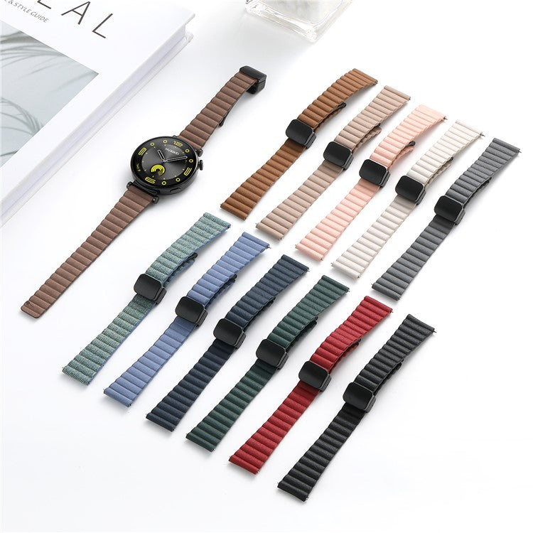 18mm Universal Watch Band Genuine Cow Leather Coated Silicone Magnetic Strap Replacement - Black