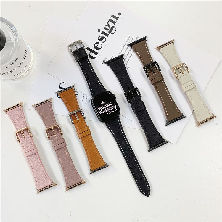 Watch Band for Apple Watch Series 10 42mm / 9 8 7 41mm / SE (2023) SE (2022) SE 6 5 4 40mm / 3 2 1 38mm Genuine Cow Leather Watch Strap - Lotus Pink