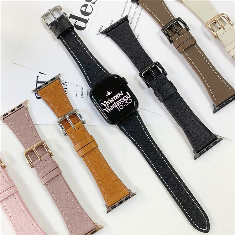 Watch Band for Apple Watch Series 10 42mm / 9 8 7 41mm / SE (2023) SE (2022) SE 6 5 4 40mm / 3 2 1 38mm Genuine Cow Leather Watch Strap - Lotus Pink