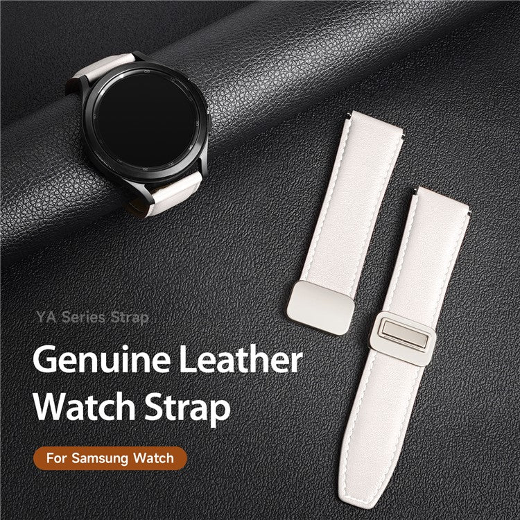 DUX DUCIS YA Series for Samsung Galaxy Watch3 45mm  /  Huawei Watch Ultimate Genuine Cow Leather Strap 22mm Watch Band - White
