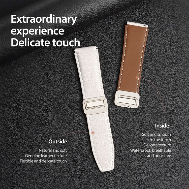 DUX DUCIS YA Series for Samsung Galaxy Watch3 45mm  /  Huawei Watch Ultimate Genuine Cow Leather Strap 22mm Watch Band - White