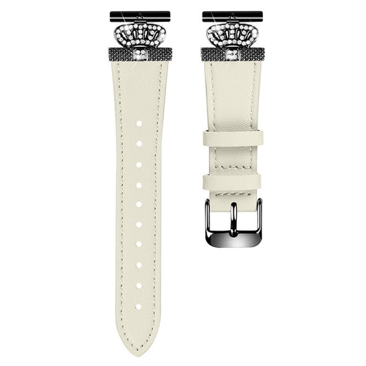 For Pebble Time Round / Pebble 2 Black Buckle Cowhide Band Crown Design Replacement Strap - Apricot