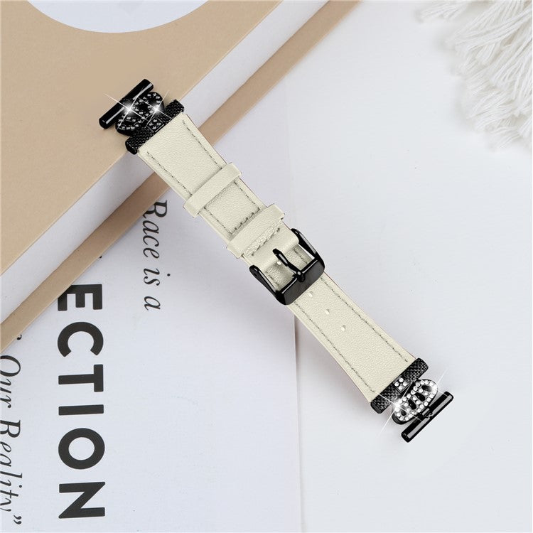 For Pebble Time Round / Pebble 2 Black Buckle Cowhide Band Crown Design Replacement Strap - Apricot
