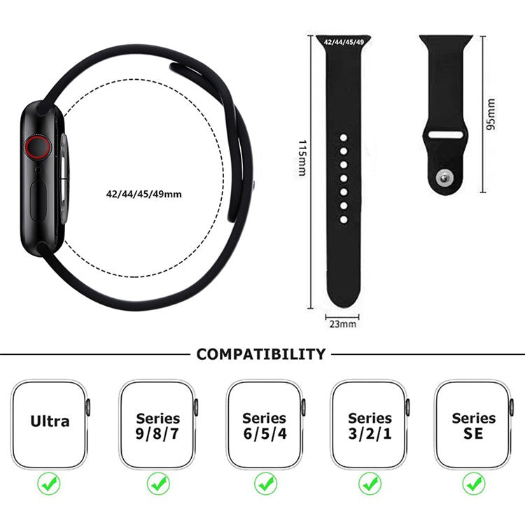 KALEBOL For Apple Watch 10 46mm / Ultra 2 / Ultra 49mm / 9 8 7 45mm / SE (2023) SE (2022) SE 6 5 4 44mm / 3 2 1 42mm Silicone Watch Straps, Size: S / M - Green