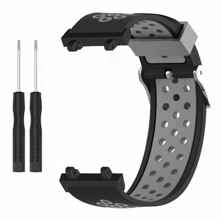 For Huami Amazfit Active Edge A2212 Watch Band Dual Color Silicone Wrist Strap - Black+Grey