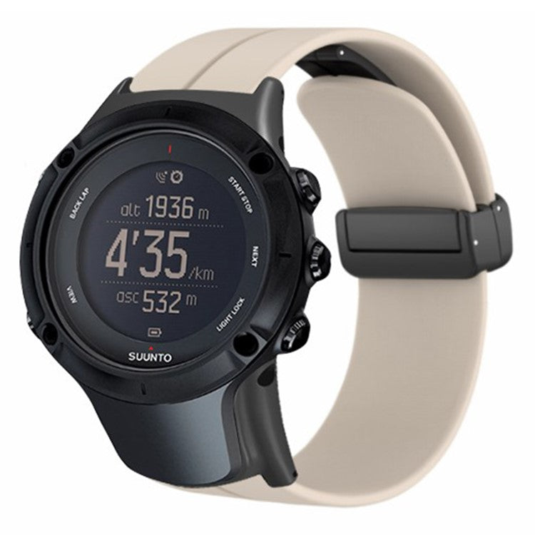 For Sunnto Ambit 3 / Ambit 3 Sport / Ambit 3 Run Watch Band Silicone Soft Strap with Magnetic Folding Clasp - Retro White