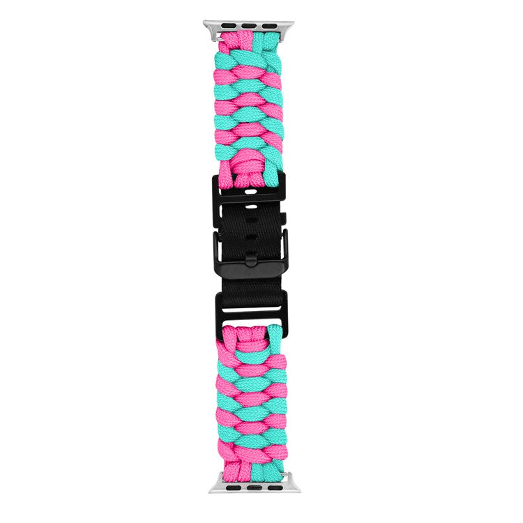 For Apple Watch Series 10 42mm / 9 8 7 41mm / SE (2023) SE (2022) SE 6 5 4 40mm / 3 2 1 38mm Nylon Rope Watch Band Dual Color - Lake Blue+Pink