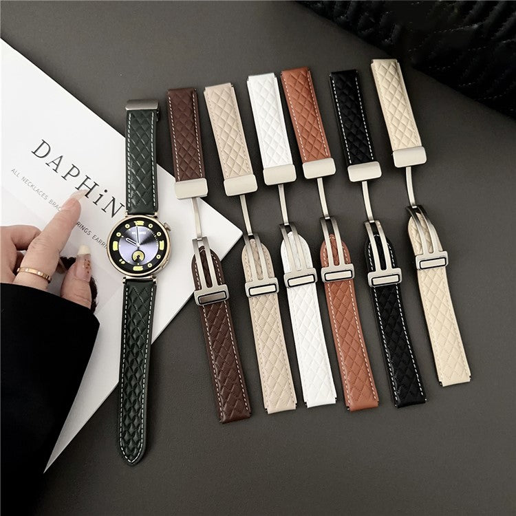For Huawei Watch GT 4 41mm / Garmin Venu 3S Genuine Cow Leather Band 18mm Magnetic Buckle Strap - Beige