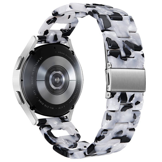 For Pebble 2 / Time Round Resin Watch Strap D-Shape Replacement Watchband - Black+White