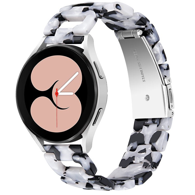 For Pebble 2 / Time Round Resin Watch Strap D-Shape Replacement Watchband - Black+White