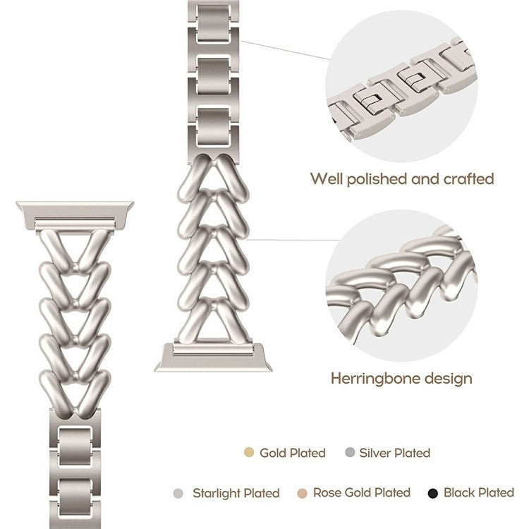Zinc Alloy V-Shape Band for Apple Watch 10 46mm / Ultra 2 / Ultra 49mm / 9 8 7 45mm / SE (2023) SE (2022) SE 6 5 4 44mm / 3 2 1 42mm Watch Strap - Gold